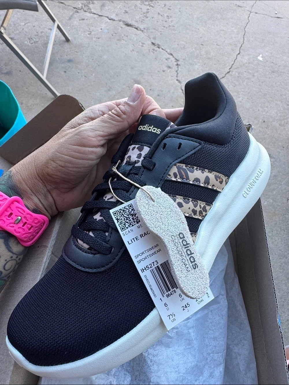adidas Black Sneakers with Leopard-Print Stripes lite racer